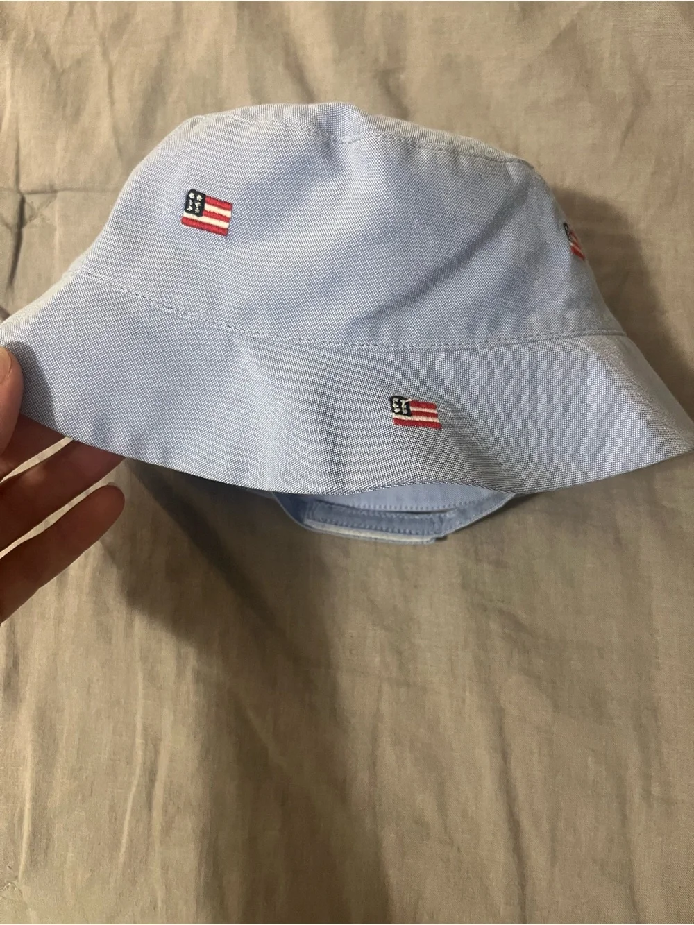 Janie and Jack Embroidered American Flag Heather Blue Bucket Sun Hat